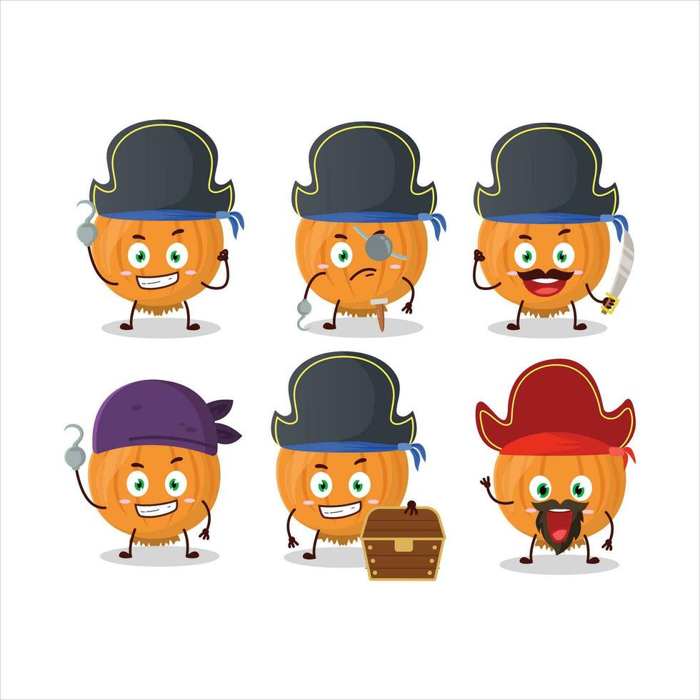 dibujos animados personaje de cebolla con varios piratas emoticones vector