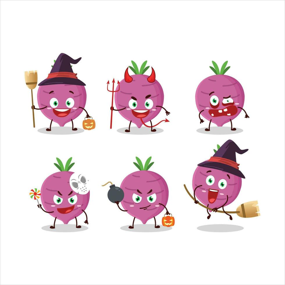 Halloween expression emoticons with cartoon character of garlic vector