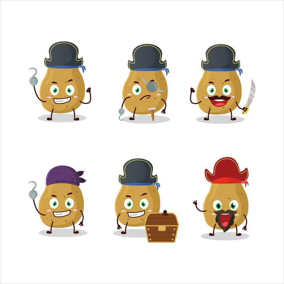 Cartoon character of potato with various pirates emoticons vector