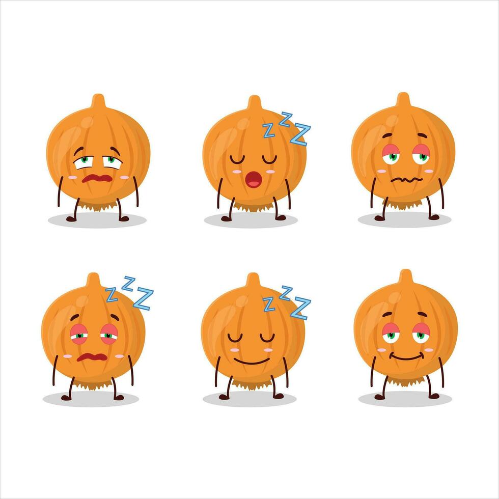 Cartoon character of onion with sleepy expression vector