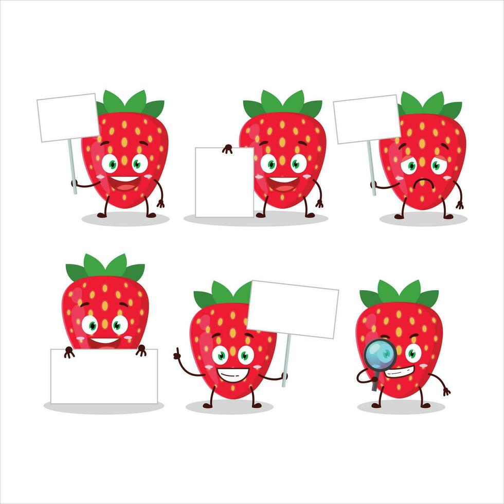 Strawberry cartoon in character bring information board vector