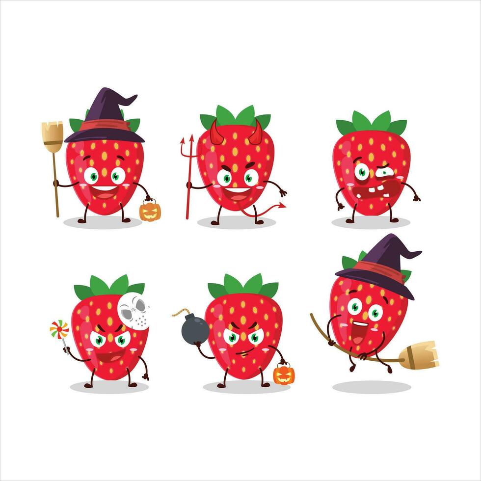 Halloween expression emoticons with cartoon character of strawberry vector