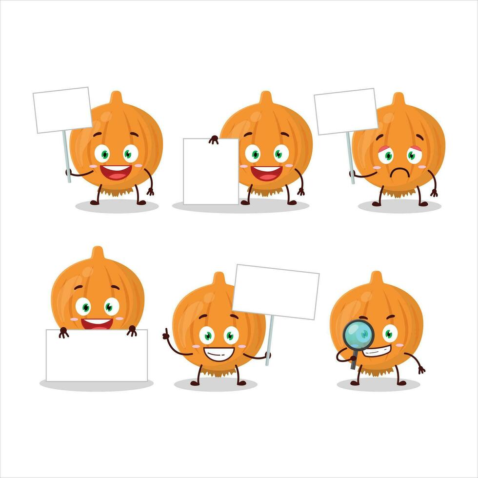 Onion cartoon character in bring information board vector