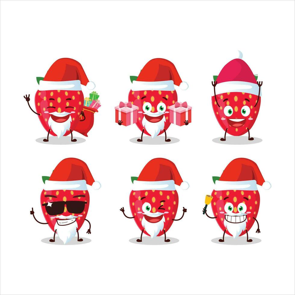 Papa Noel claus emoticones con fresa dibujos animados personaje vector