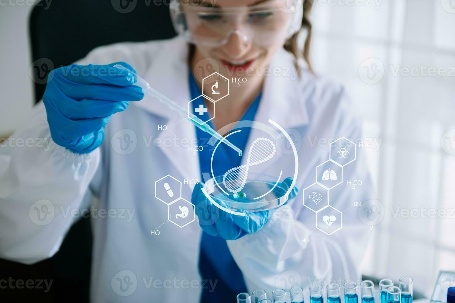 Dctor work on digital tablet healthcare doctor technology tablet using computer  in laboratory study with virtual icon photo