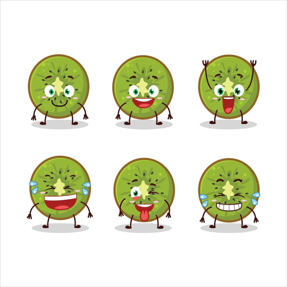 dibujos animados personaje de rebanada de kiwi con sonrisa expresión vector