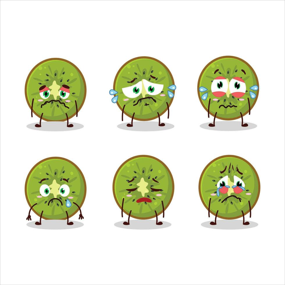 Slice of kiwi cartoon character with sad expression vector