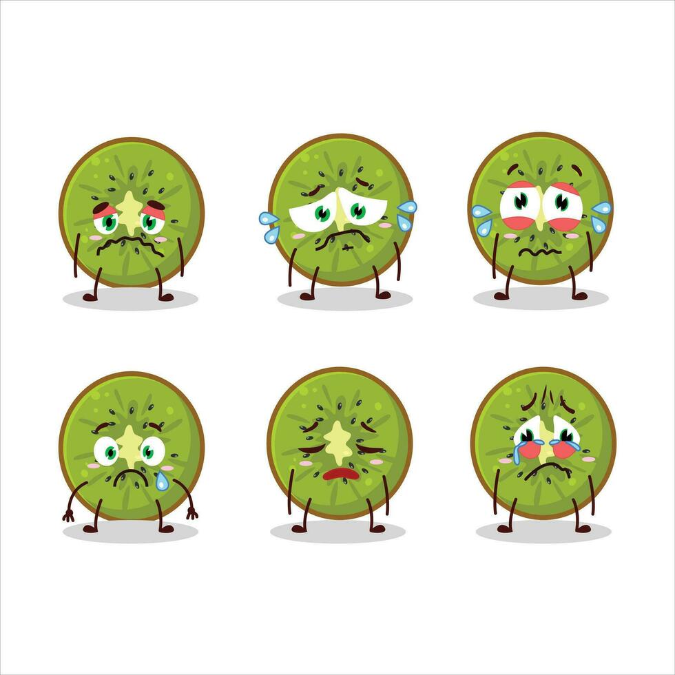 rebanada de kiwi dibujos animados personaje con triste expresión vector