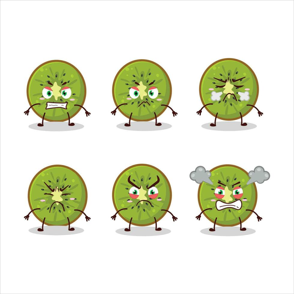 Slice of kiwi cartoon character with various angry expressions vector