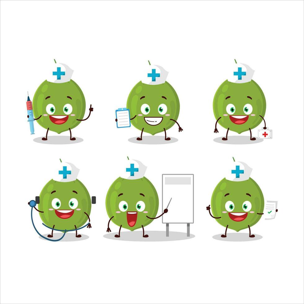 Doctor profession emoticon with green coconut cartoon character vector