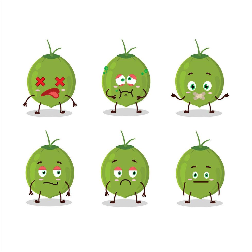 Green coconut cartoon character with nope expression vector