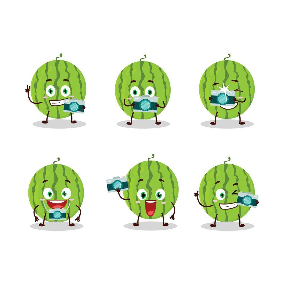 Photographer profession emoticon with green watermelon cartoon character vector