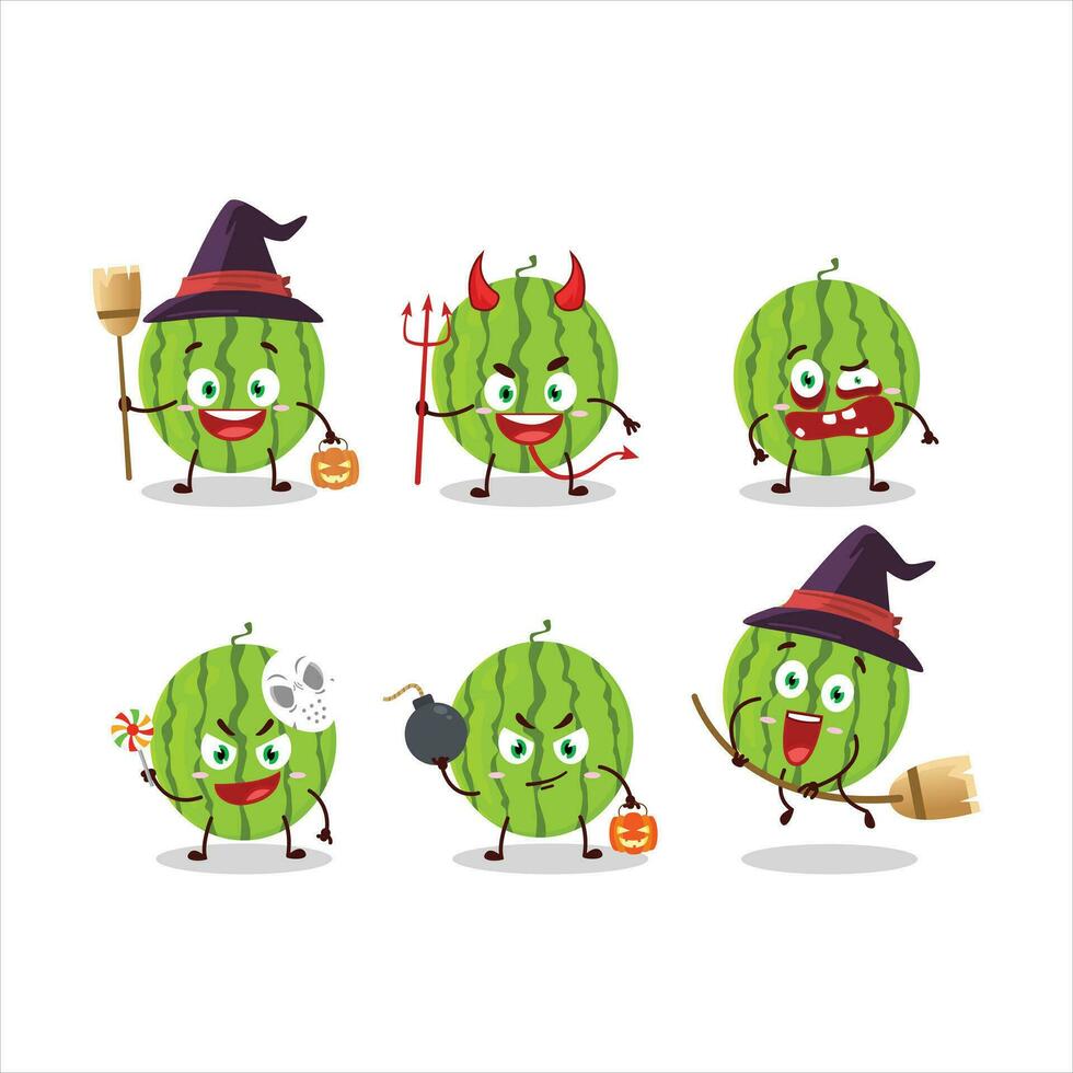 Víspera de Todos los Santos expresión emoticones con dibujos animados personaje de verde sandía vector