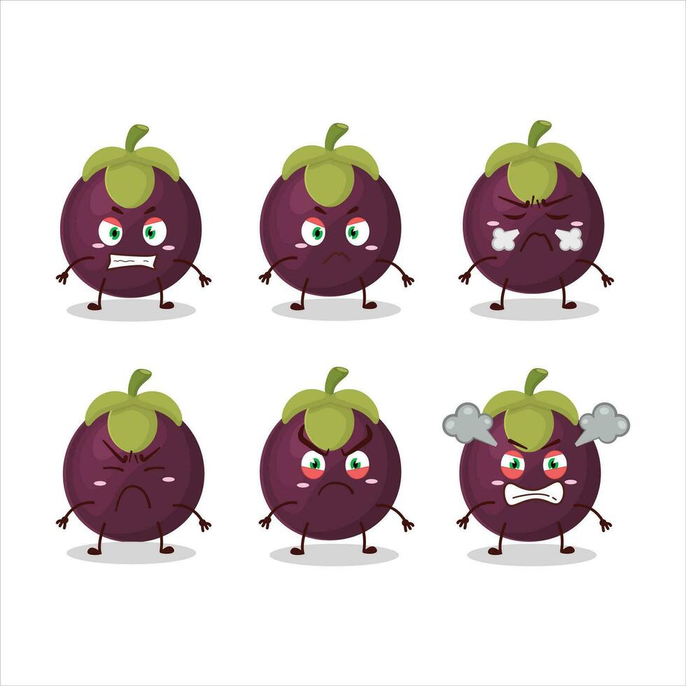 Mangosteen cartoon character with various angry expressions vector