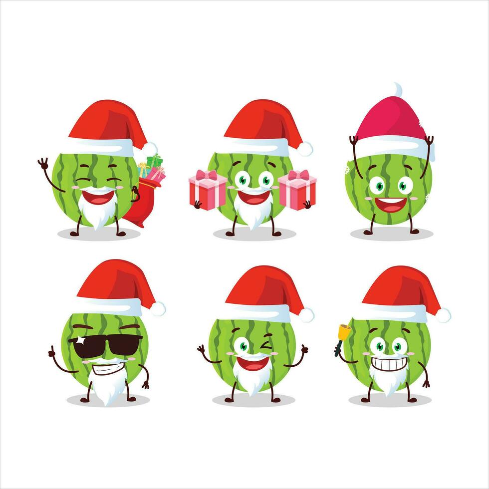 Papa Noel claus emoticones con verde sandía dibujos animados personaje vector