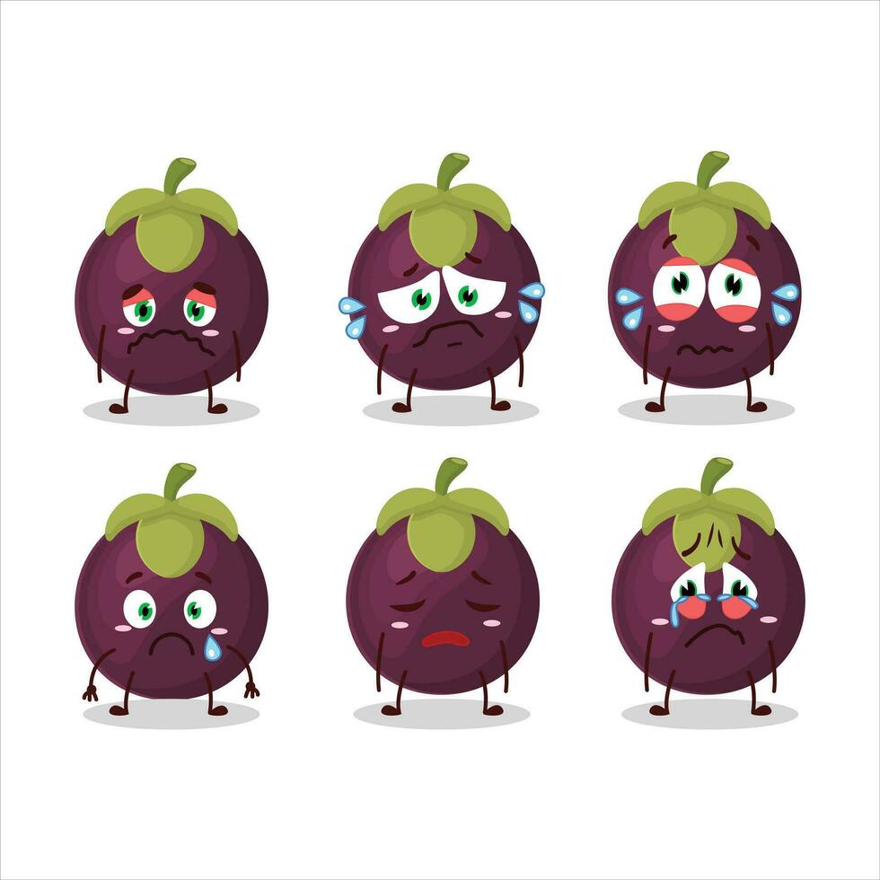 Mangosteen cartoon in character with sad expression vector
