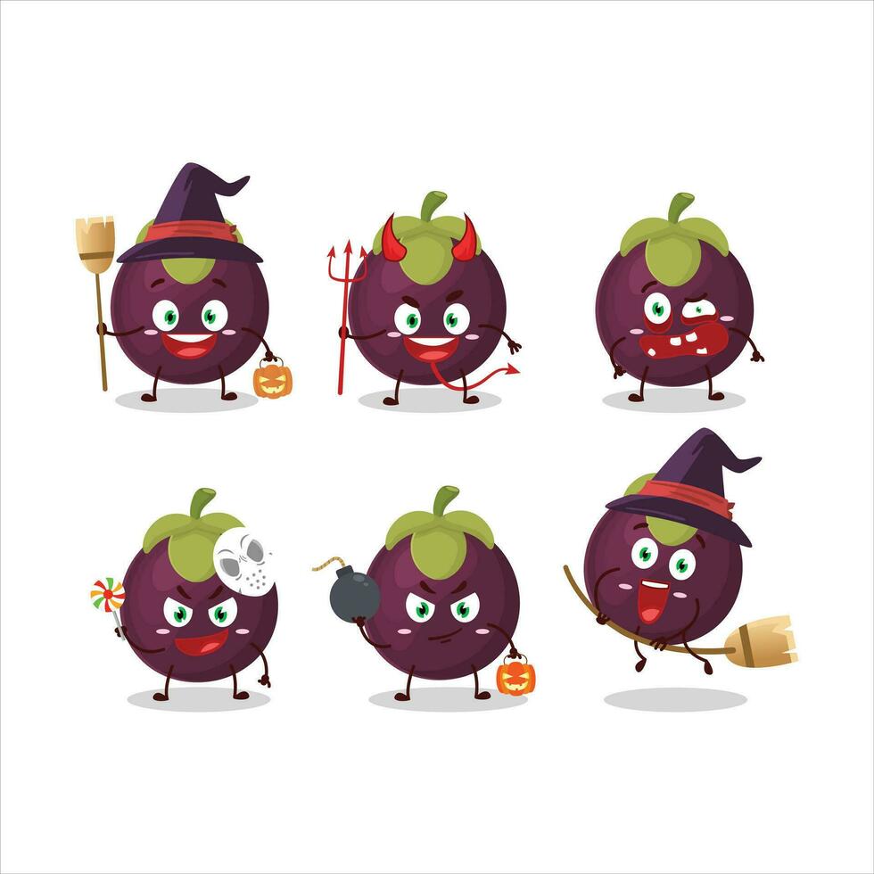 Halloween expression emoticons with cartoon character of mangosteen vector