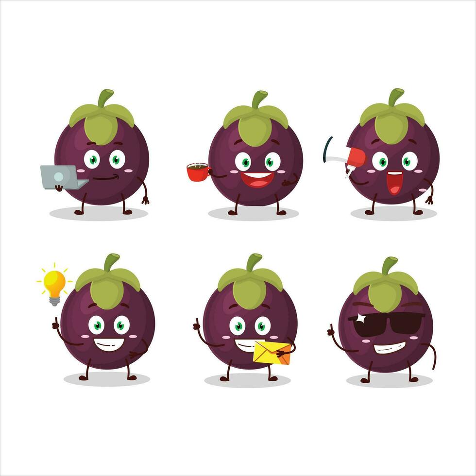 Mangosteen cartoon character with various types of business emoticons vector