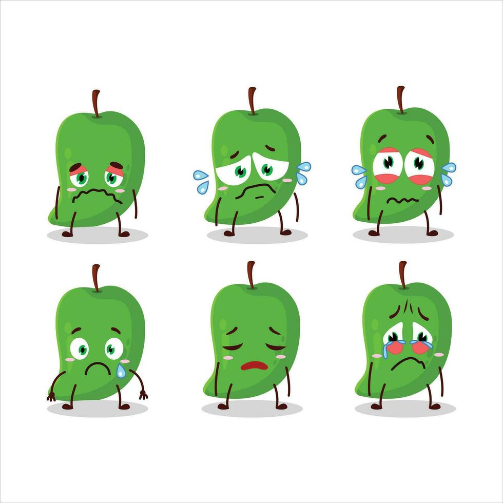 Green mango cartoon character with sad expression vector