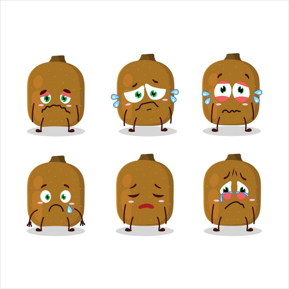 kiwi dibujos animados en personaje con triste expresión vector