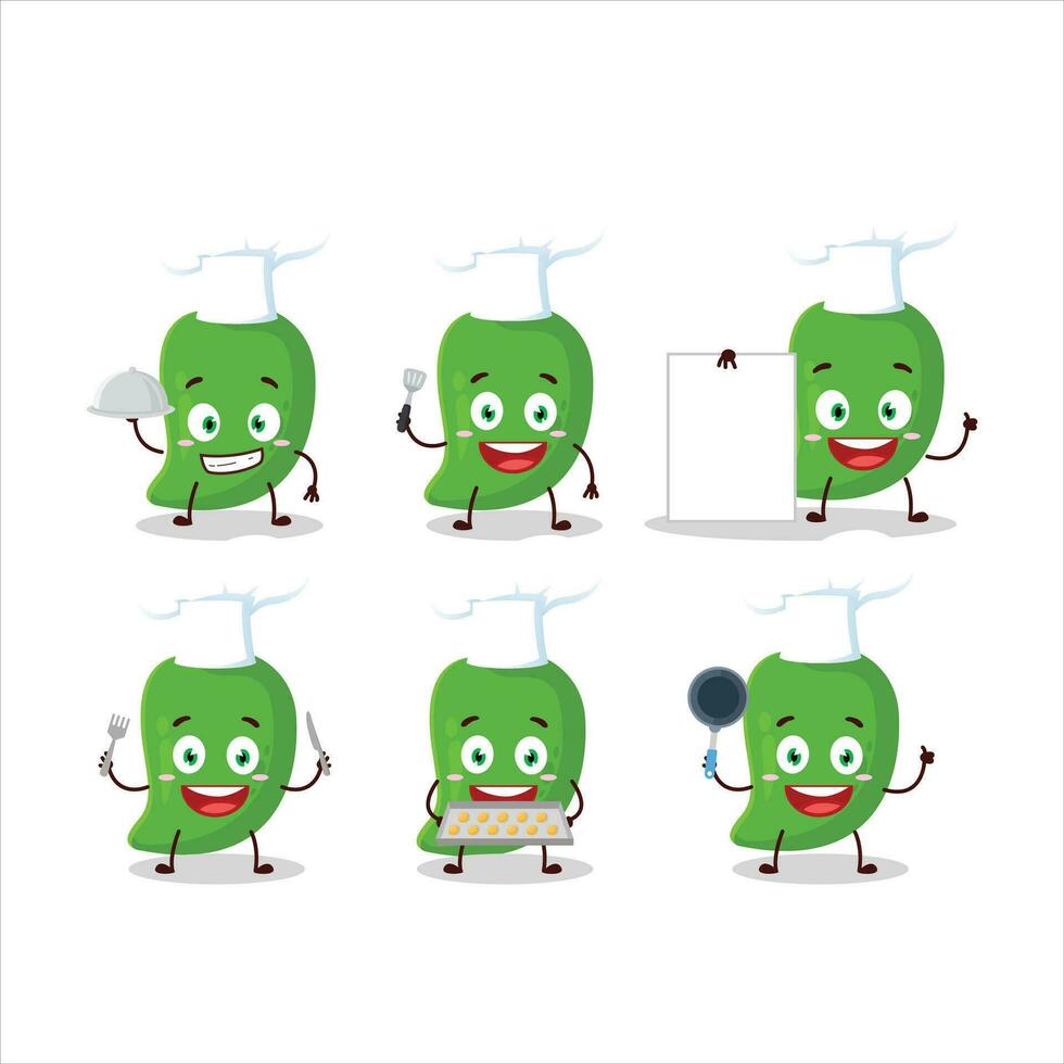 dibujos animados personaje de verde mango con varios cocinero emoticones vector