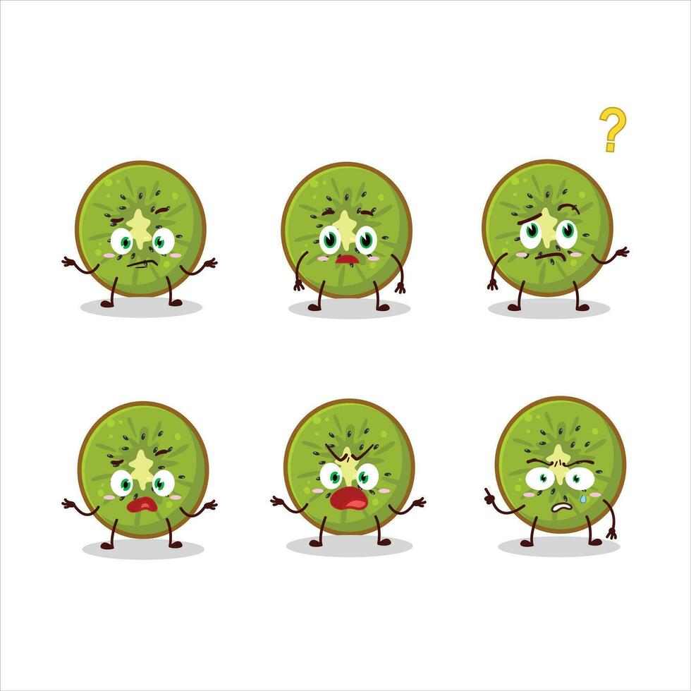 Cartoon character of slice of kiwi with what expression vector
