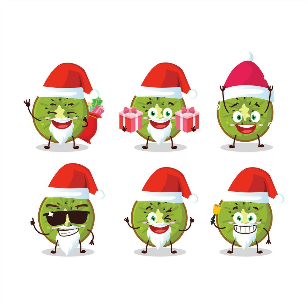 Santa Claus emoticons with slice of kiwi cartoon character vector