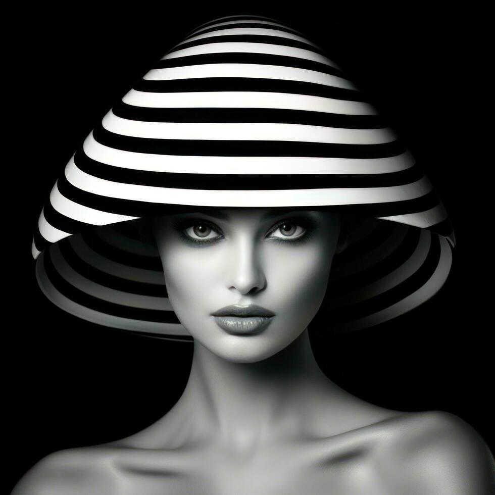 Beautiful woman in a black and white photo, in the style of fashion shapes photo