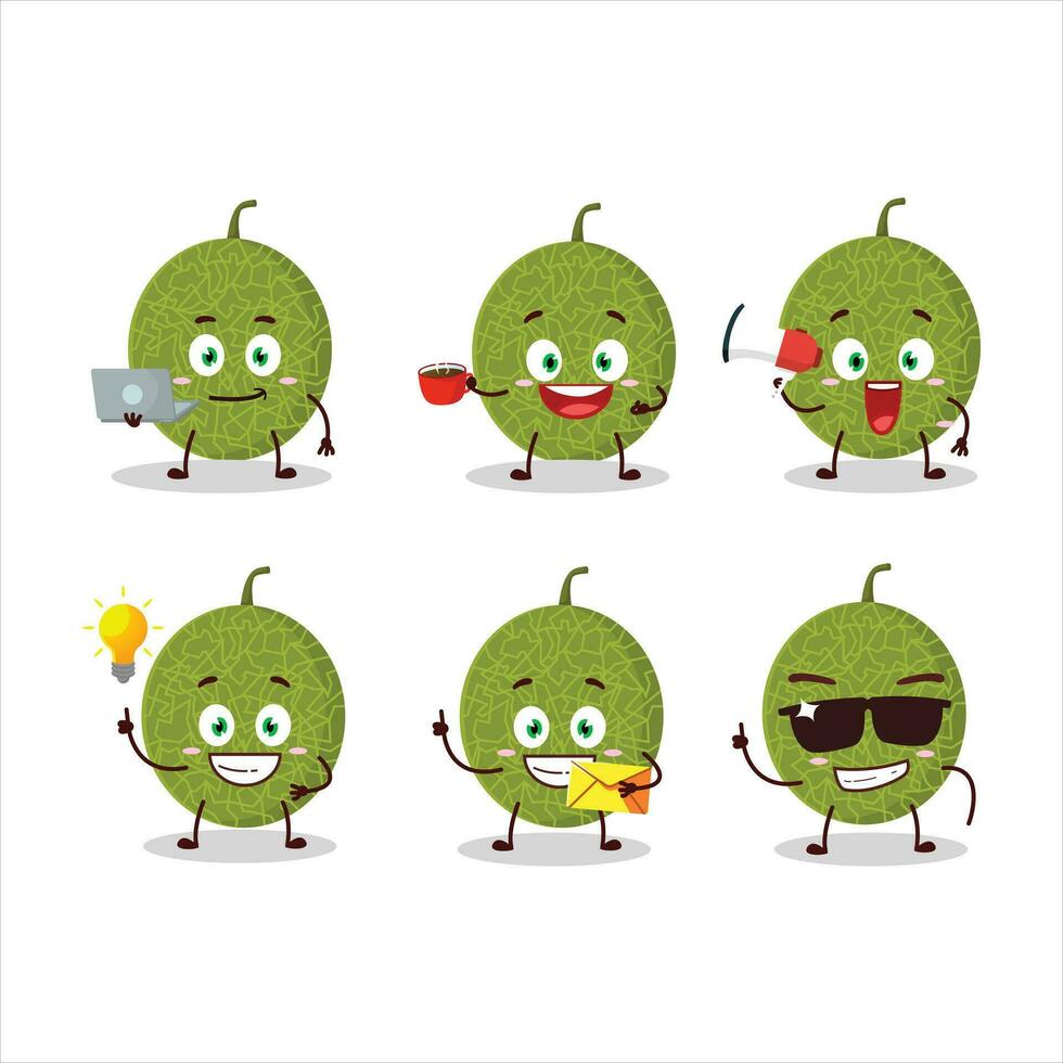 melón dibujos animados personaje con varios tipos de negocio emoticones vector