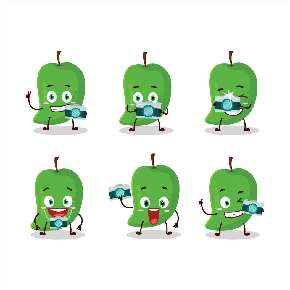 Photographer profession emoticon with green mango cartoon character vector