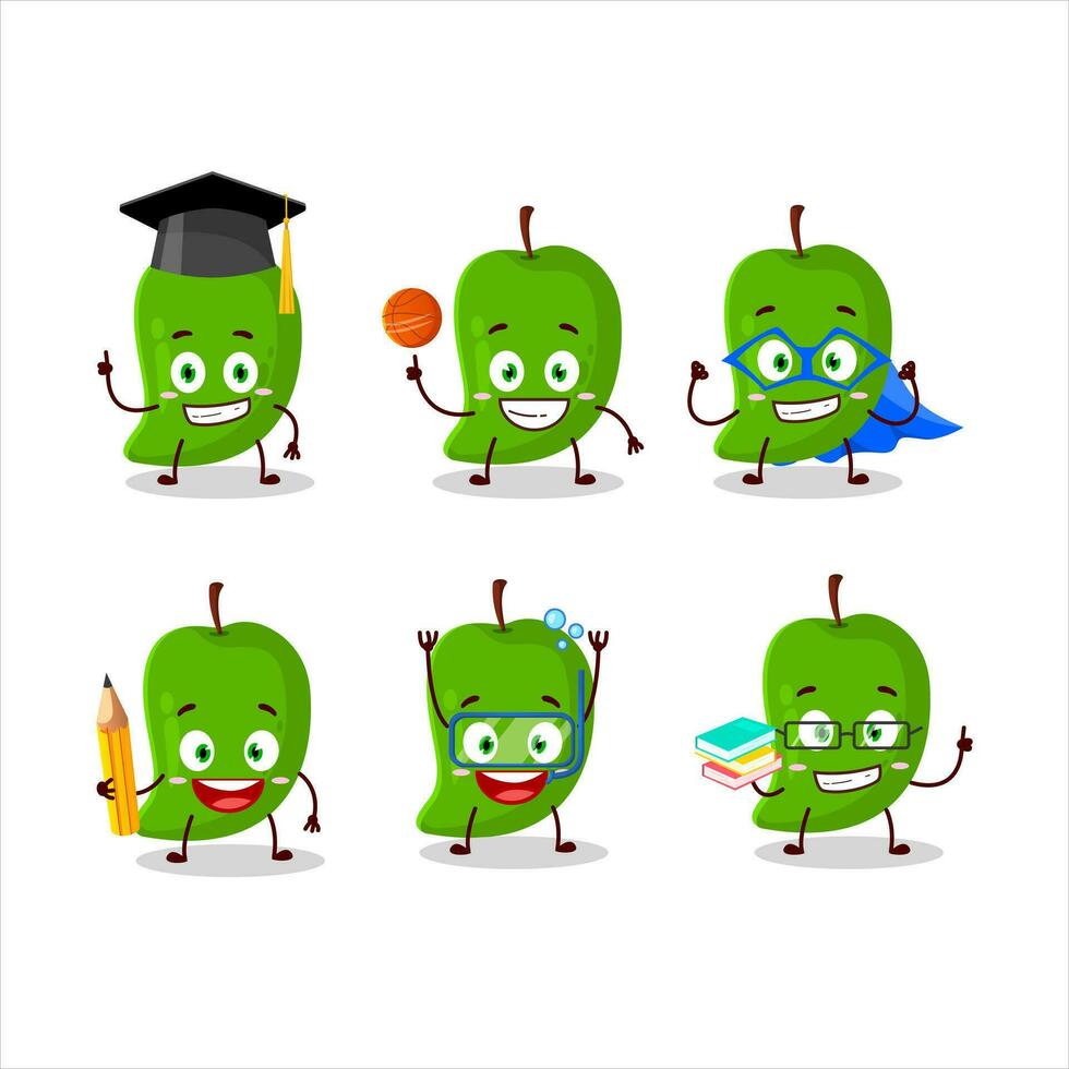 School student of green mango cartoon character with various expressions vector