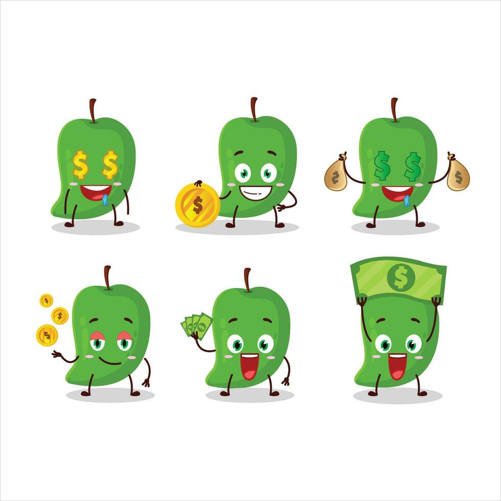 verde mango dibujos animados personaje con linda emoticon traer dinero vector