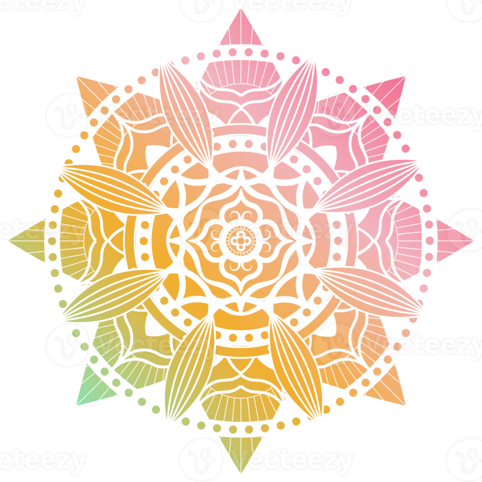 Gradient color mandala ornament outline pattern. Indian geometric art graphic for meditation. png