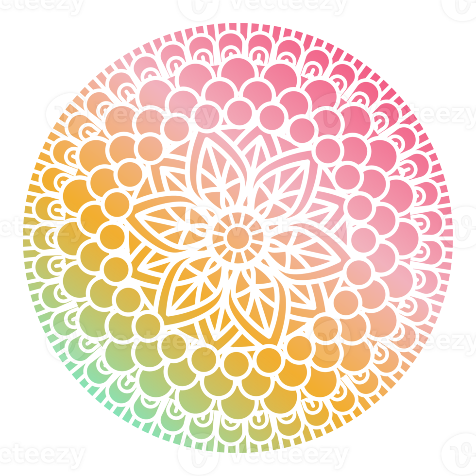 Gradient color mandala ornament outline pattern. Indian geometric art graphic for meditation. png