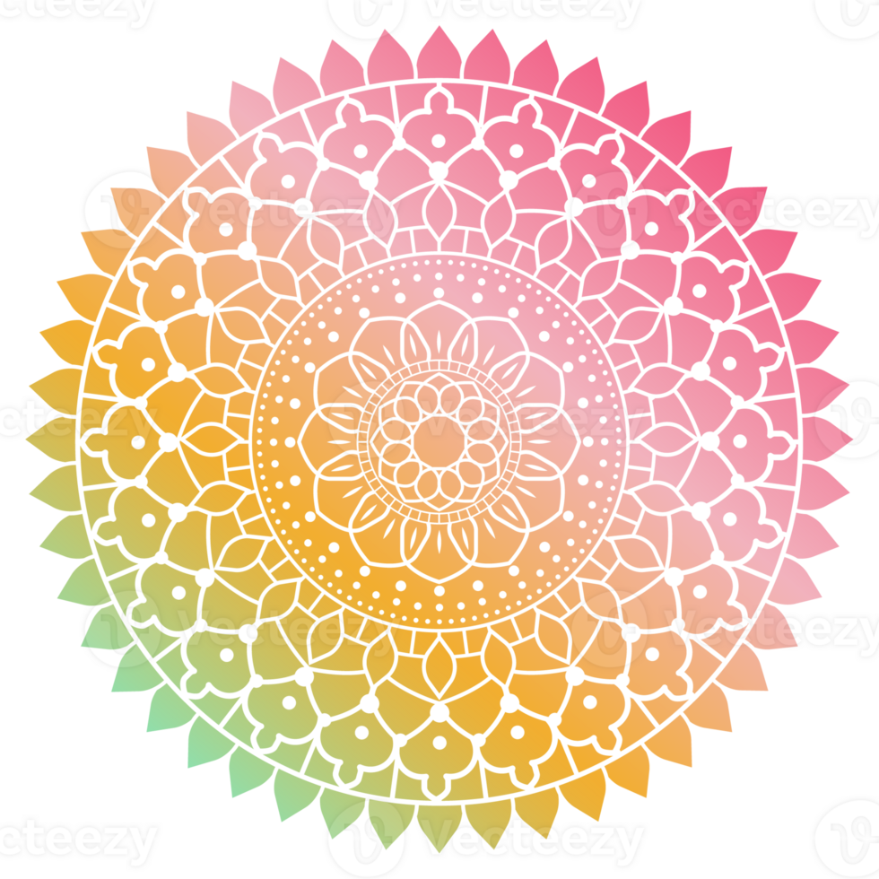 Gradient color mandala ornament outline pattern. Indian geometric art graphic for meditation. png