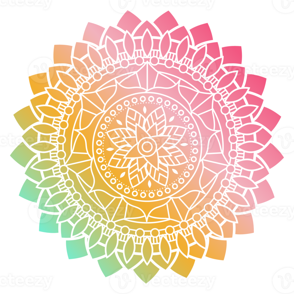 Gradient color mandala ornament outline pattern. Indian geometric art graphic for meditation. png