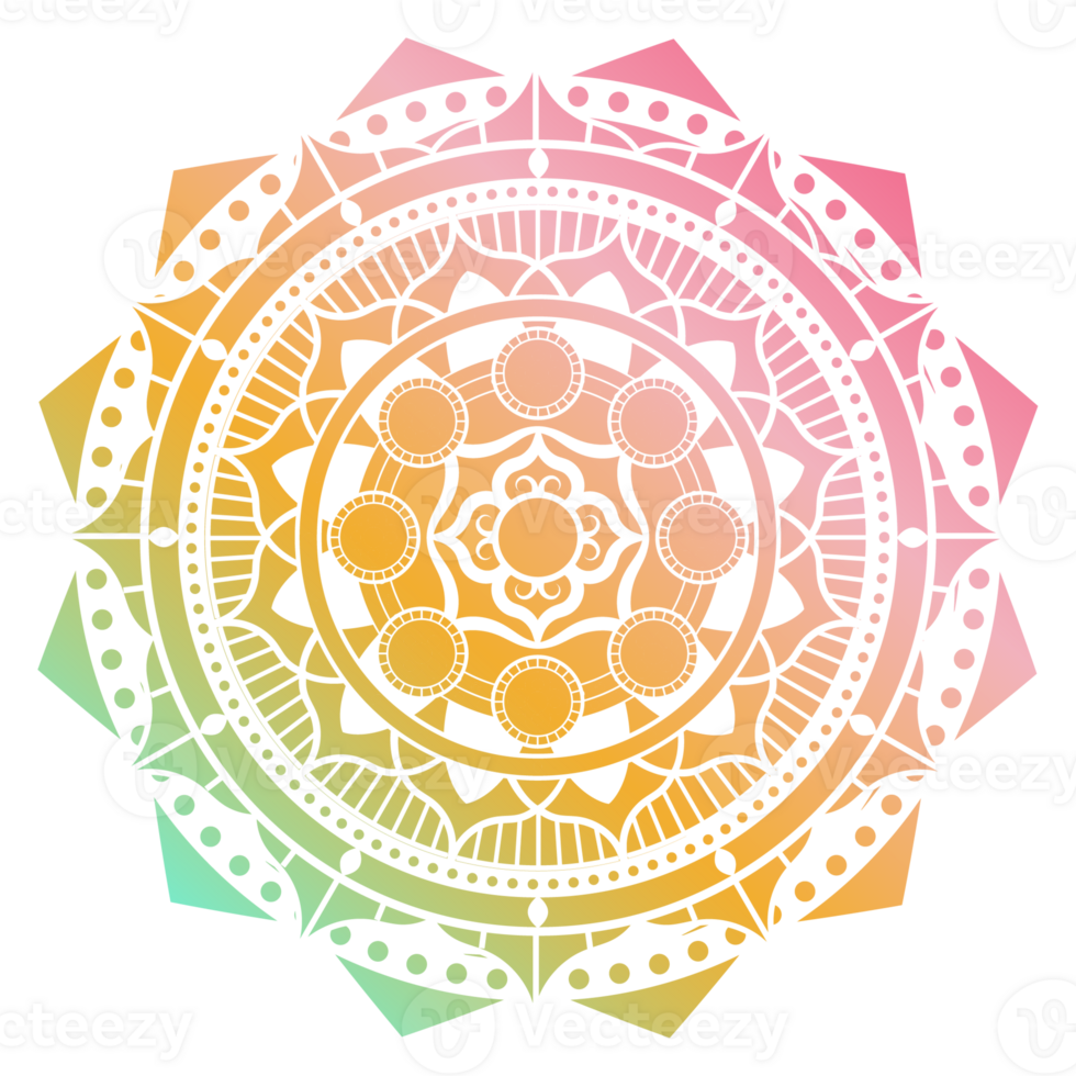 Gradient color mandala ornament outline pattern. Indian geometric art graphic for meditation. png