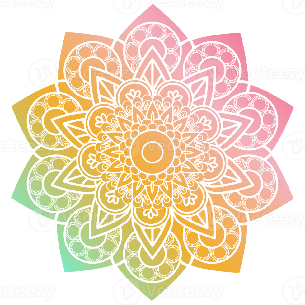 Gradient color mandala ornament outline pattern. Indian geometric art graphic for meditation. png