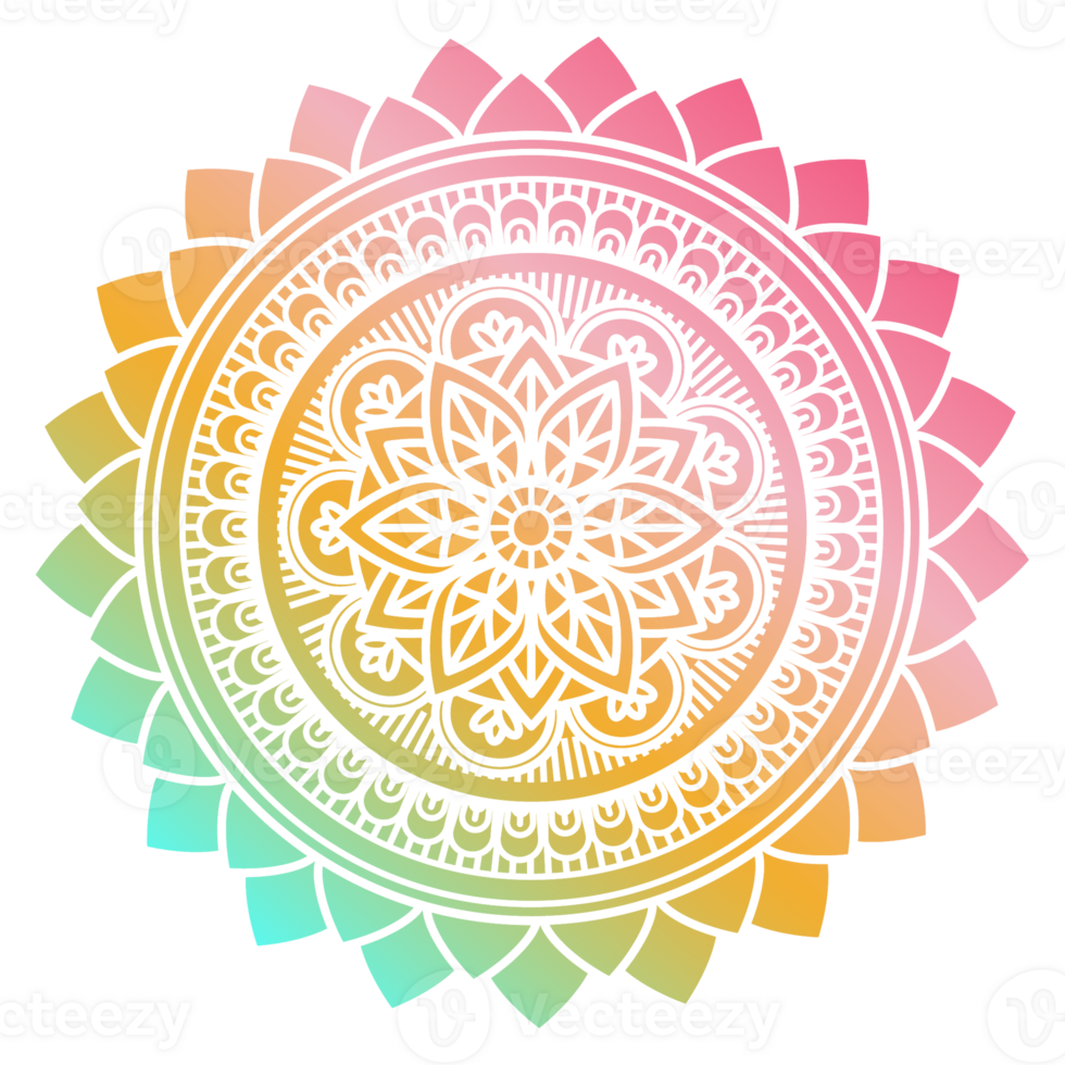 Gradient color mandala ornament outline pattern. Indian geometric art graphic for meditation. png