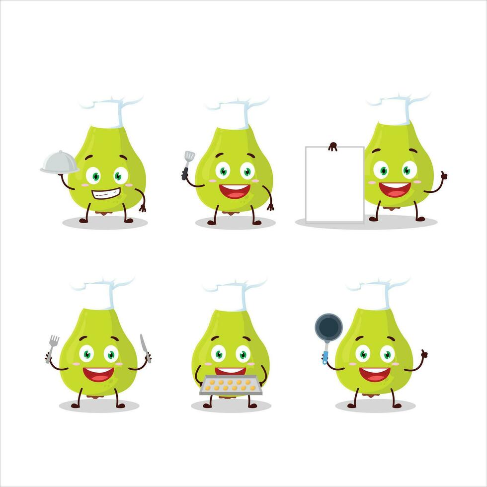 Green pear cartoon character with various types of business emoticons vector