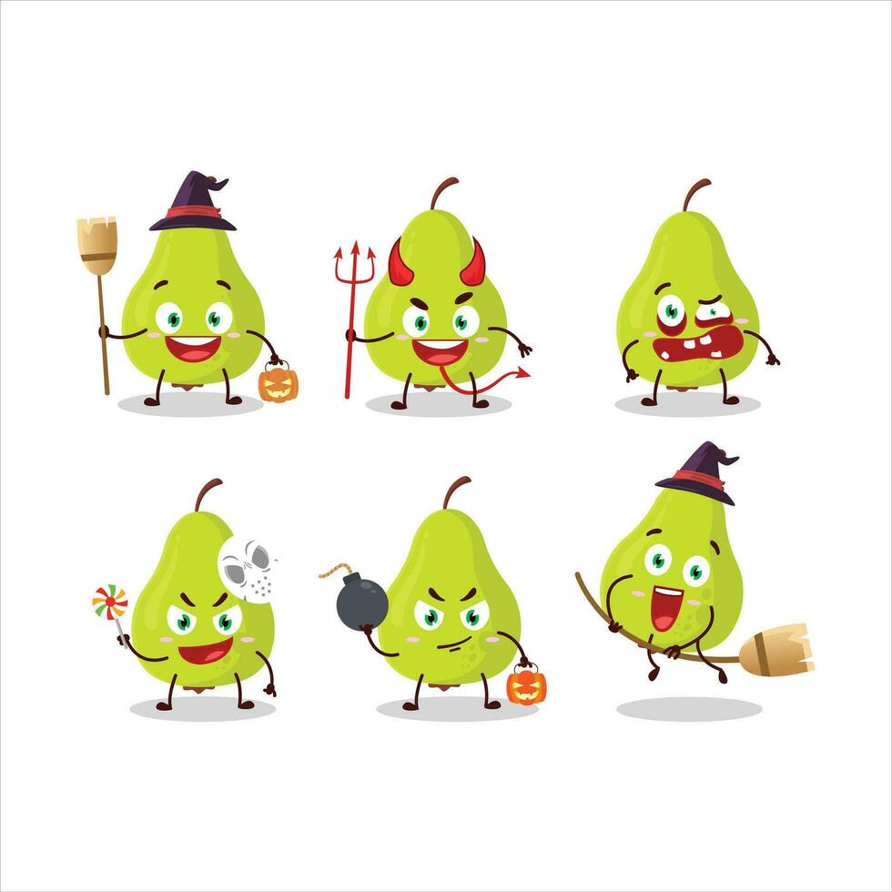 Halloween expression emoticons with cartoon character of green pear vector