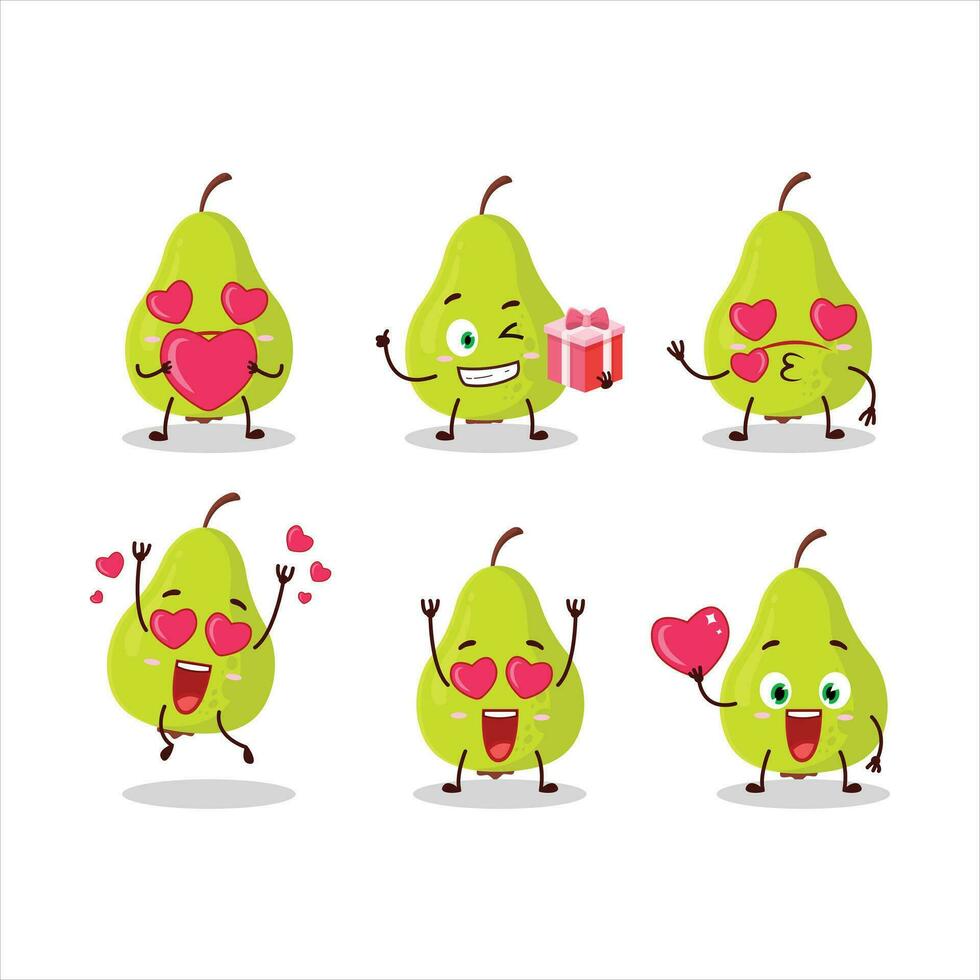 Green pear cartoon character with love cute emoticon vector