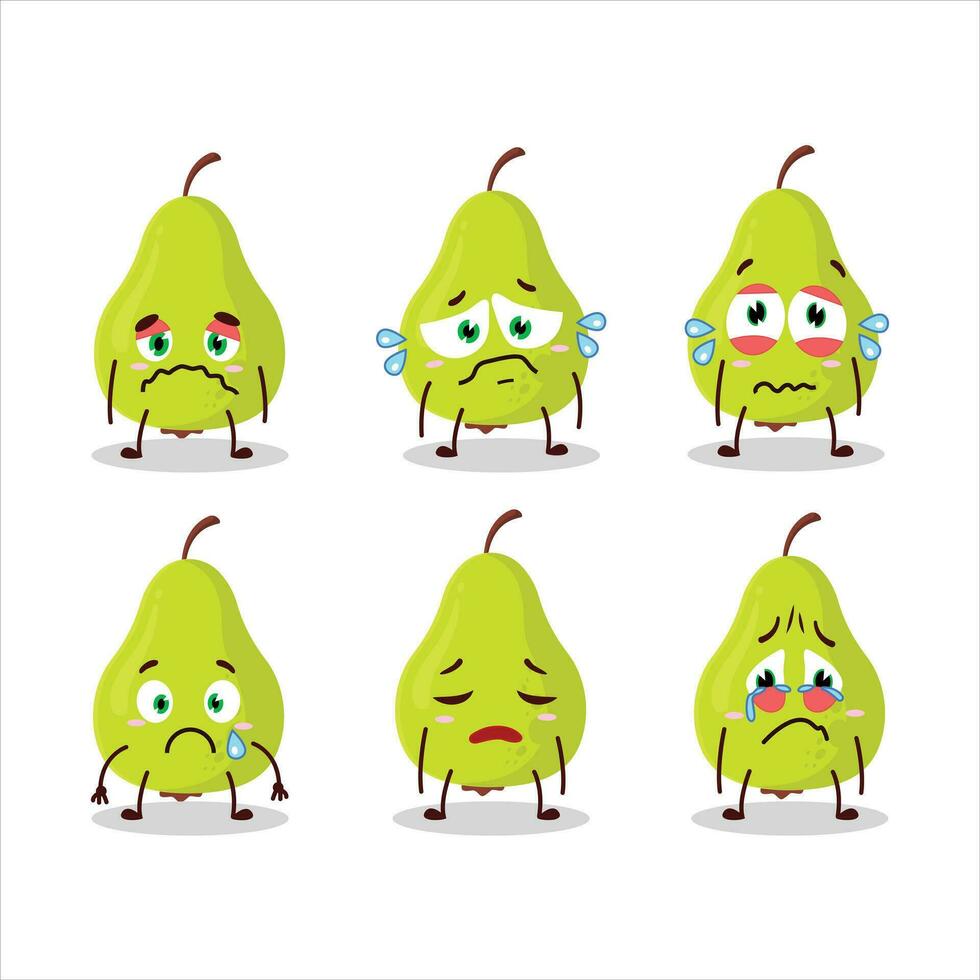 Green pear cartoon character with sad expression vector