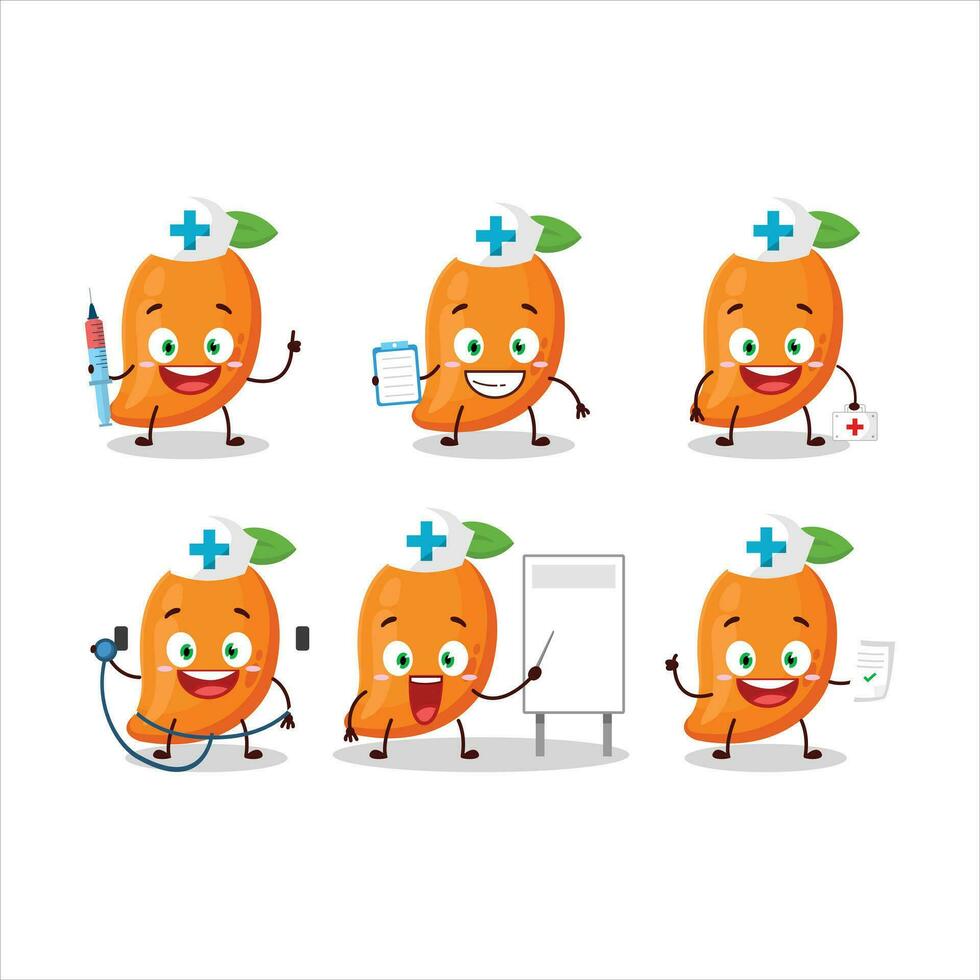 médico profesión emoticon con mango dibujos animados personaje vector