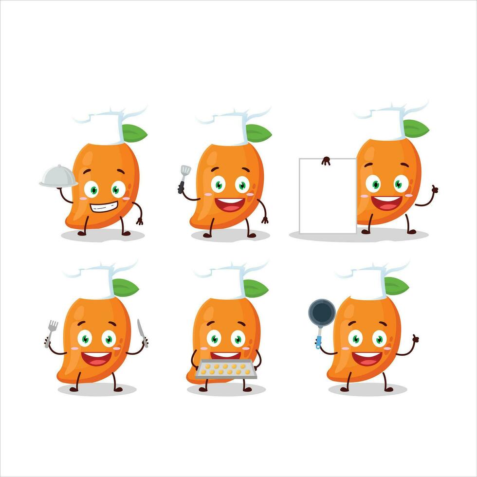 Cartoon character of mango with various chef emoticons vector