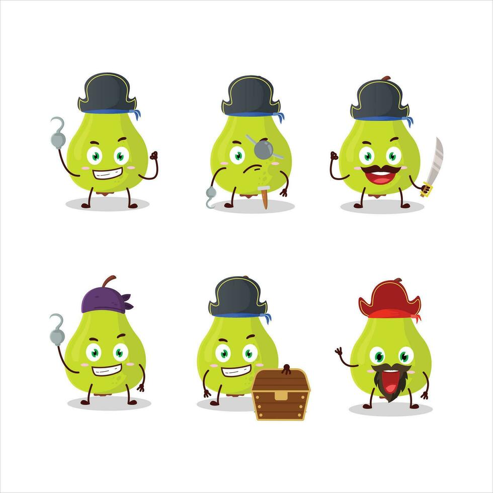 Cartoon character of green pear with various pirates emoticons vector