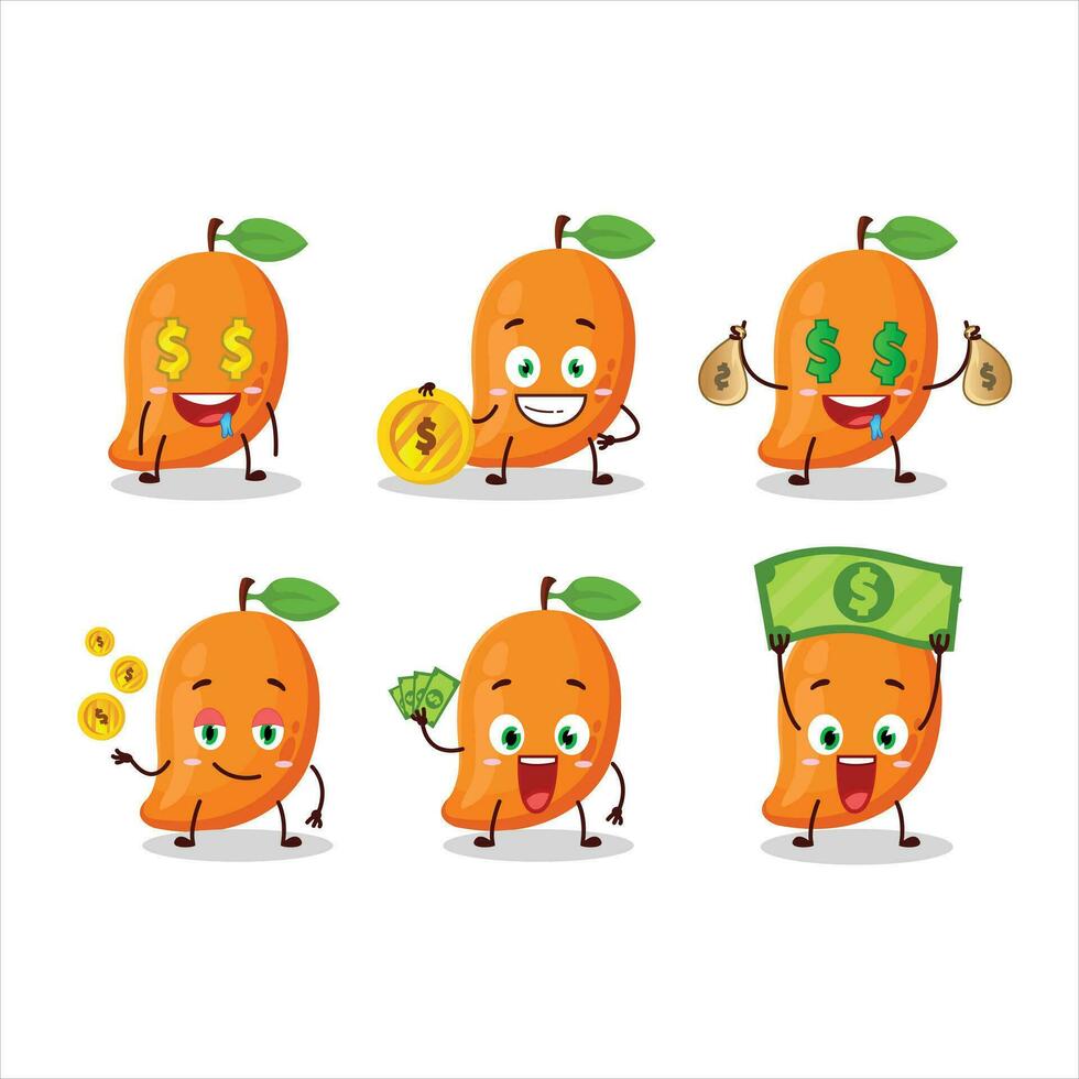 mango dibujos animados personaje con linda emoticon traer dinero vector