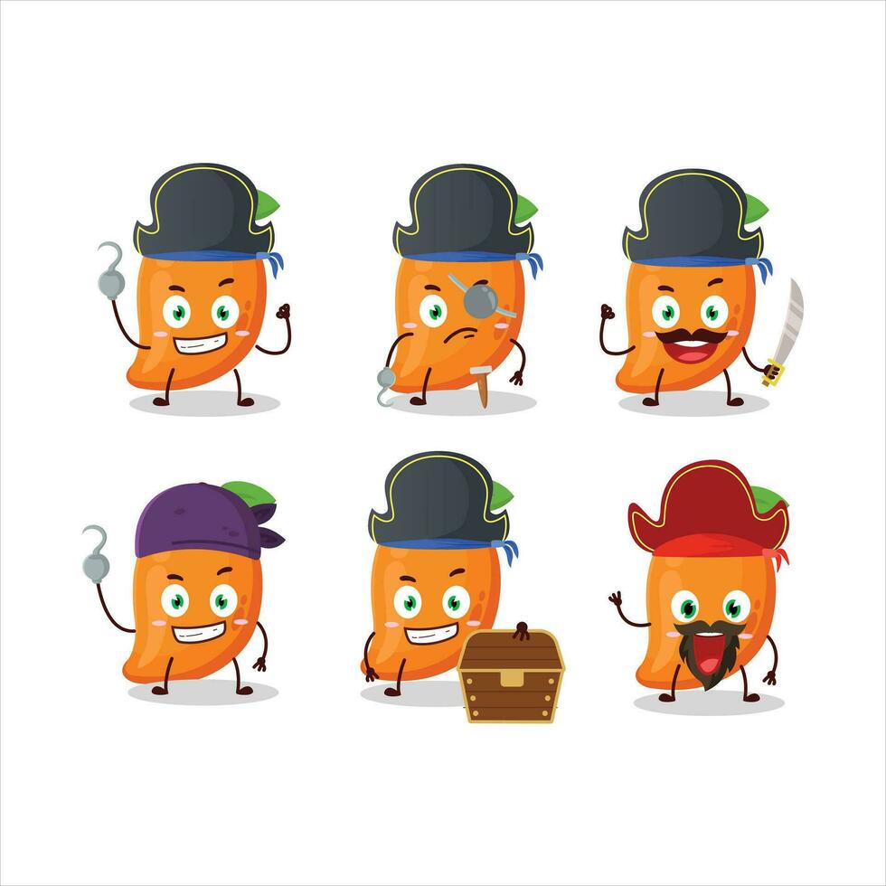 dibujos animados personaje de mango con varios piratas emoticones vector