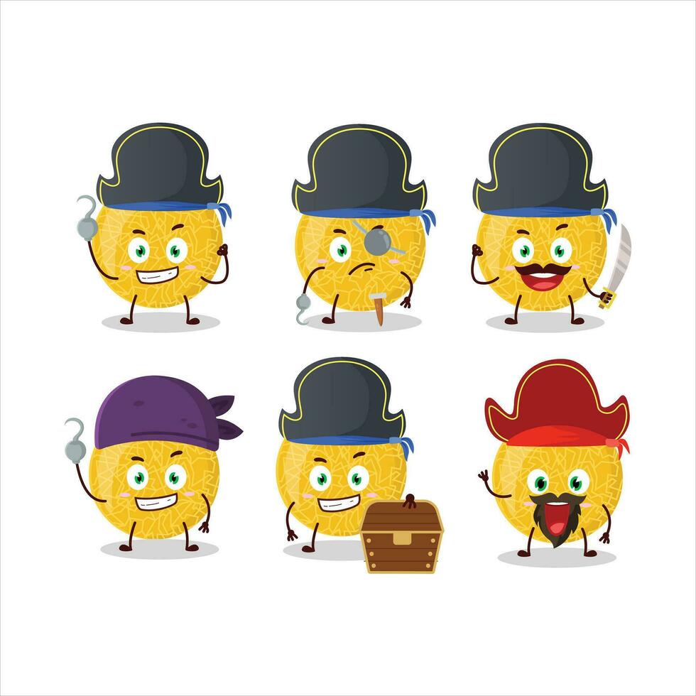 Cartoon character of yellow melon with various pirates emoticons vector