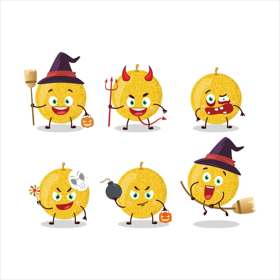 Halloween expression emoticons with cartoon character of yellow melon vector